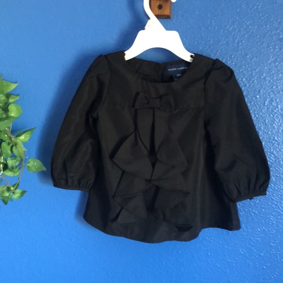 Ralph Lauren Infant Blouse. Black with Front Bow/Ruffle Design. Size 12 Months. - Picture 2 of 13